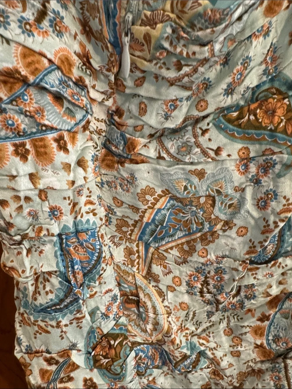 Sky To Moon Paisley Ruched Mini Dress with open back